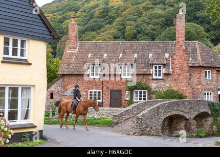 Der Lastesel-Brücke bei Allerford, Exmoor National Park, Somerset, England, Vereinigtes Königreich Stockfoto