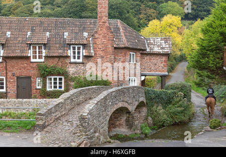 Der Lastesel-Brücke bei Allerford, Exmoor National Park, Somerset, England, Vereinigtes Königreich Stockfoto