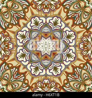Nahtloser Vektor bunte Muster. Ost-Ornament mit bunten Details auf dem türkisfarbenen Hintergrund. Maßwerk des Mandalas für Textilien. Stock Vektor