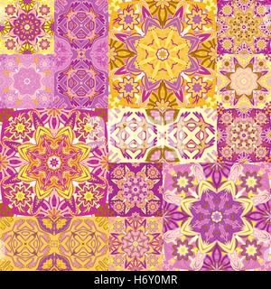 Nahtloser Vektor Patchwork Kachel mit viktorianischen Motive in bunt Stock Vektor