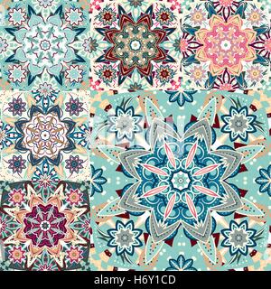 Reihe von bunten Musterdesigns im orientalischen Stil. Islam, Arabische, asiatische Motive Stock Vektor