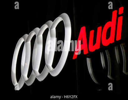 Das Logo der Marke "Audi", Berlin. Stockfoto