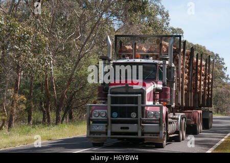 Protokollierung-LKW in der Wimmera Region des westlichen Victoria, Australien Stockfoto