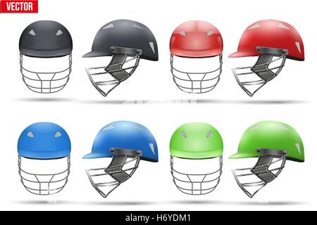 Satz von Tradition Cricket Helme. Sport-Symbol und Ausrüstung. Vektor-Illustration isoliert auf weißem Hintergrund. Stock Vektor