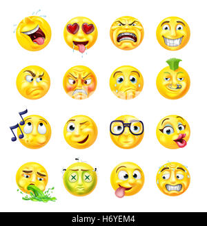 Eine Reihe von Emoji Emoticon Cartoon Charakter Gesicht icons Stockfoto