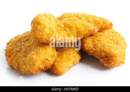 Golden gebratenen Pouletstreifen auf weiß. Stockfoto