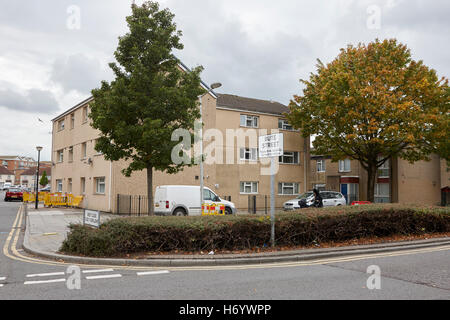 für den sozialen Wohnungsbau Bereich Butetown close Bute Street und West Cardiff Bucht Wales Großbritannien Stockfoto