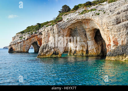 Den berühmten blauen Grotten in Zakynthos Island, Griechenland Stockfoto