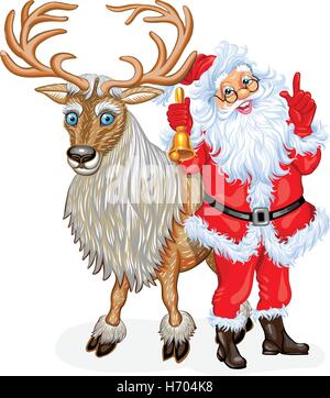 Weihnachtsmann und Rentier. Weihnachten-Vektor-illustration Stock Vektor