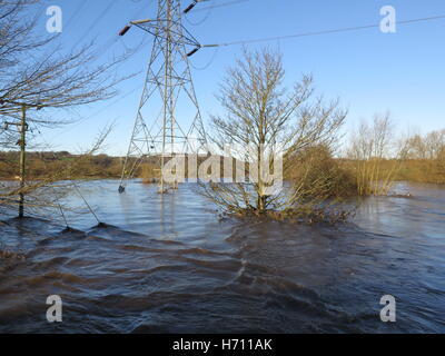 Überschwemmungen an Apperley Brücke, Nr Leeds, West Yorkshire, Großbritannien Stockfoto