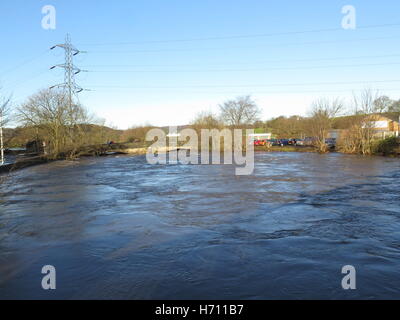 Überschwemmungen an Apperley Brücke, Nr Leeds, West Yorkshire, Großbritannien Stockfoto