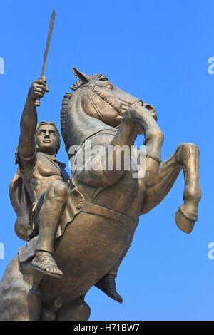 Statue von Alexander dem großen (Krieger auf einem Pferd Statue) Mazedonien Square in Skopje, Mazedonien Stockfoto