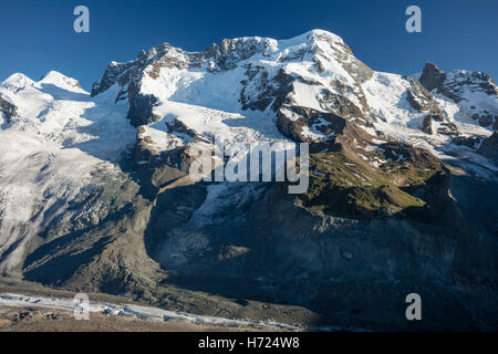 Das Breithorn vom Gornergrat, Zermatt, Walliser Alpen, Wallis, Schweiz. Stockfoto