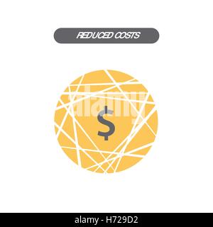 Liniensymbol mit flachen Design-Elemente des Business-Konzept reduziert Kosten. Moderne Vektor Piktogramm. Stock Vektor