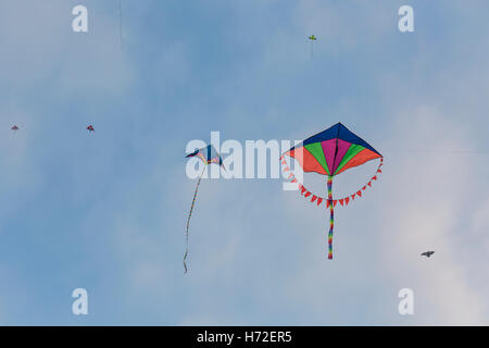 Bunte Drachen auf einem blauen Himmel Stockfoto