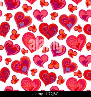 Liebe Herz Musterdesign. Niedliche Doodle Herz. Romantische hand gezeichneten Hintergrund. Vektor-illustration Stock Vektor