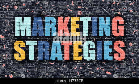 Marketing Strategien-Konzept mit Doodle Design-Ikonen. Stockfoto