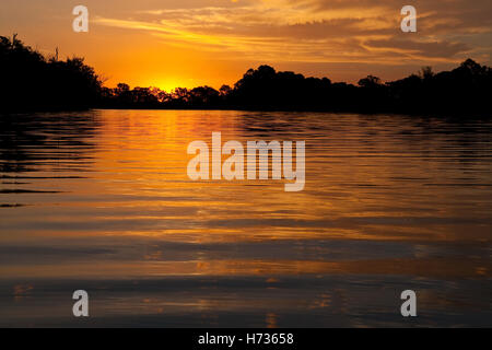 Sonne über Murray River in der Nähe von Mildura, Victoria. Der Murray River bildet die Grenze zwischen Victoria und New South Wales. Stockfoto