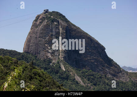 Rio De Janeiro, Brasilien, 2. November 2016: Zuckerhut, eines Rios Sehenswürdigkeiten gesehen aus dem Leme Fort.  Der Sommer beginnt offiziell in Brasilien nur am 21. Dezember, aber die Strände von Rio De Janeiro erleben bereits Sommertage. Tausende von Einheimischen und Touristen strömen in die Stadt Strände genießen das Wetter und die Wärme im Bereich von 35 Grad Celsius. Um die Sicherheit der Badegäste zu gewährleisten, verstärkt die Regierung Polizeiarbeit in den wichtigsten Stadtstränden. In den Bildern, die Strände von Leme und Copacabana, im Süden der Stadt Rio De Janeiro. Bildnachweis: Luiz Souza/Alamy Live-Nachrichten Stockfoto