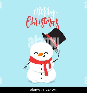 Schneemann-Cartoon-Figur in einem flachen Stil. Weihnachten Charakter fröhlich niedlichen Schneemann. Frohe Weihnachten-Vektor-Illustration Stock Vektor
