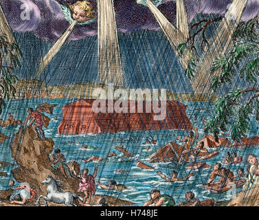 Die Sintflut. Noahs Arche Buch Genesis. Kapitel 6-9. Gravur. Farbige. Stockfoto