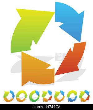 Satz von 7 bunte kreisförmigen Pfeil-Symbol Stock Vektor