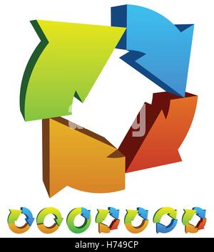 Satz von 7 bunte kreisförmigen Pfeil-Symbol Stock Vektor