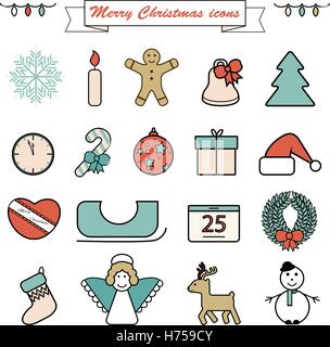 Satz von Linie-Weihnachts-Icons isoliert Stock Vektor