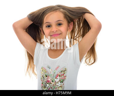 Porträt des jungen Mädchens mit schönen Haaren, Isolated on White Background Stockfoto