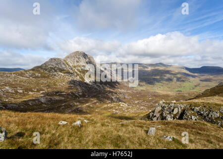 Tryfan und Carneddau Berge angesehen von den Flanken des Glyder fach Stockfoto