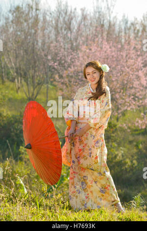 Asiatische Frau tragen traditionelle japanischen kimono Stockfoto