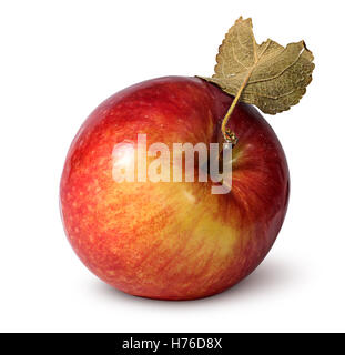 Rote Reifen Apfel mit Blatt Draufsicht isoliert auf weißem Hintergrund Stockfoto
