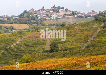 Neive und seine Weinberge, Langhe, Cuneo Bezirk, Piemont, Italien. Stockfoto