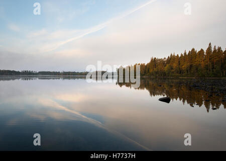 Herbst-Landschaft See Holmasjön in der Nähe von Ramkvilla, Smaland, Schweden Stockfoto