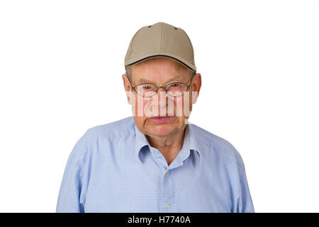 Wütend männlichen Senior isoliert auf weißem Hintergrund. Stockfoto