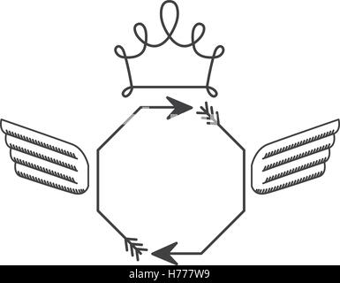 Silhouette mit Octagon Pfeile und Flügeln und Krone-Vektor-illustration Stock Vektor