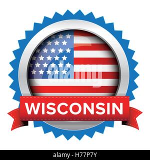 Wisconsin und USA Flagge Abzeichen Vektor Stock Vektor