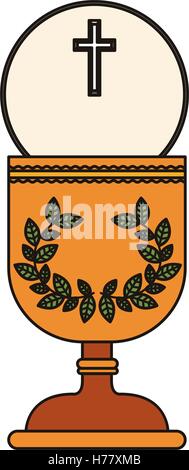 Gold Heiligen Gral mit Kreuz. katholische Religion und Christentum Symbol. Vektor-illustration Stock Vektor