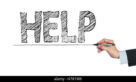 Hilfe geschrieben von Hand, Handschrift auf transparente Board, Foto Stockfoto