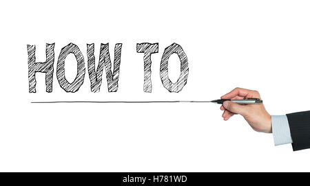 Gewusst wie: geschrieben von Hand, Handschrift auf transparente Board, Foto Stockfoto