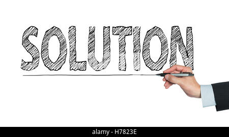 Lösung von hand geschrieben, Handschrift auf transparente Board, Foto Stockfoto