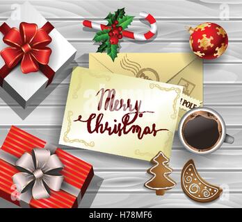 Weihnachtsmotiv auf Holz Stock Vektor