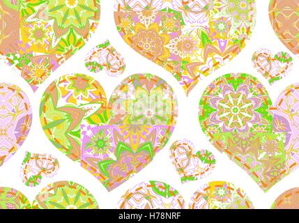 Nahtlose Muster mit Sammlung Herzen in Vintage Patchwork-Stil. Stock Vektor