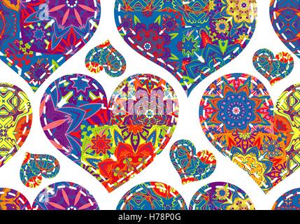 Valentinstag-Musterdesign mit Patchwork-Herzen Stock Vektor