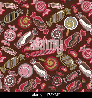 Nahtlose Muster Vektor Hintergrund mit Lutscher und Bonbons. Vektor nahtlose Hintergrund mit bunten Bonbons. Stock Vektor