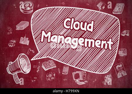 Cloud Management - Doodle Illustration an rote Tafel. Stockfoto