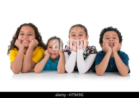 Gruppe von liebenswert Happy Kids, Isolated on White Background Stockfoto