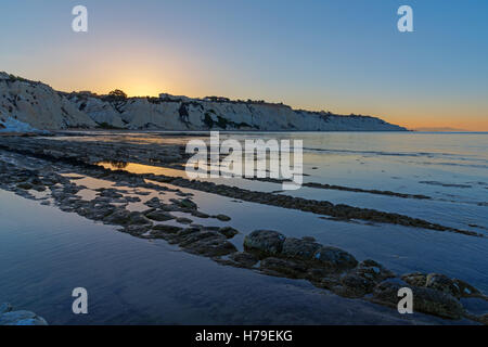 Sonnenaufgang auf der Scala dei Turchi in Sizilien, Italien Stockfoto