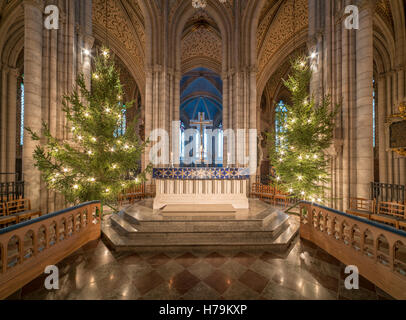 Der Altar zu Weihnachten mit x-mas-Bäume. Innere der Kathedrale von Uppsala (Domkyrka). Uppsala, Schweden, Skandinavien. Stockfoto