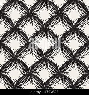 Vektor nahtlose schwarz-weiß optische Kunst Zickzack Strahlen Runde Kreis-Muster Stock Vektor